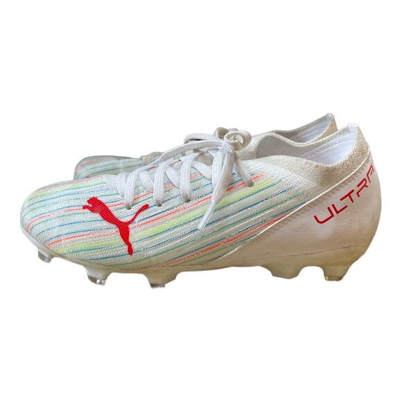Puma Ultra White Mini Stripe Knit Softball Cleats Sneakers Girls Size 3.5C - Picture 4 of 11